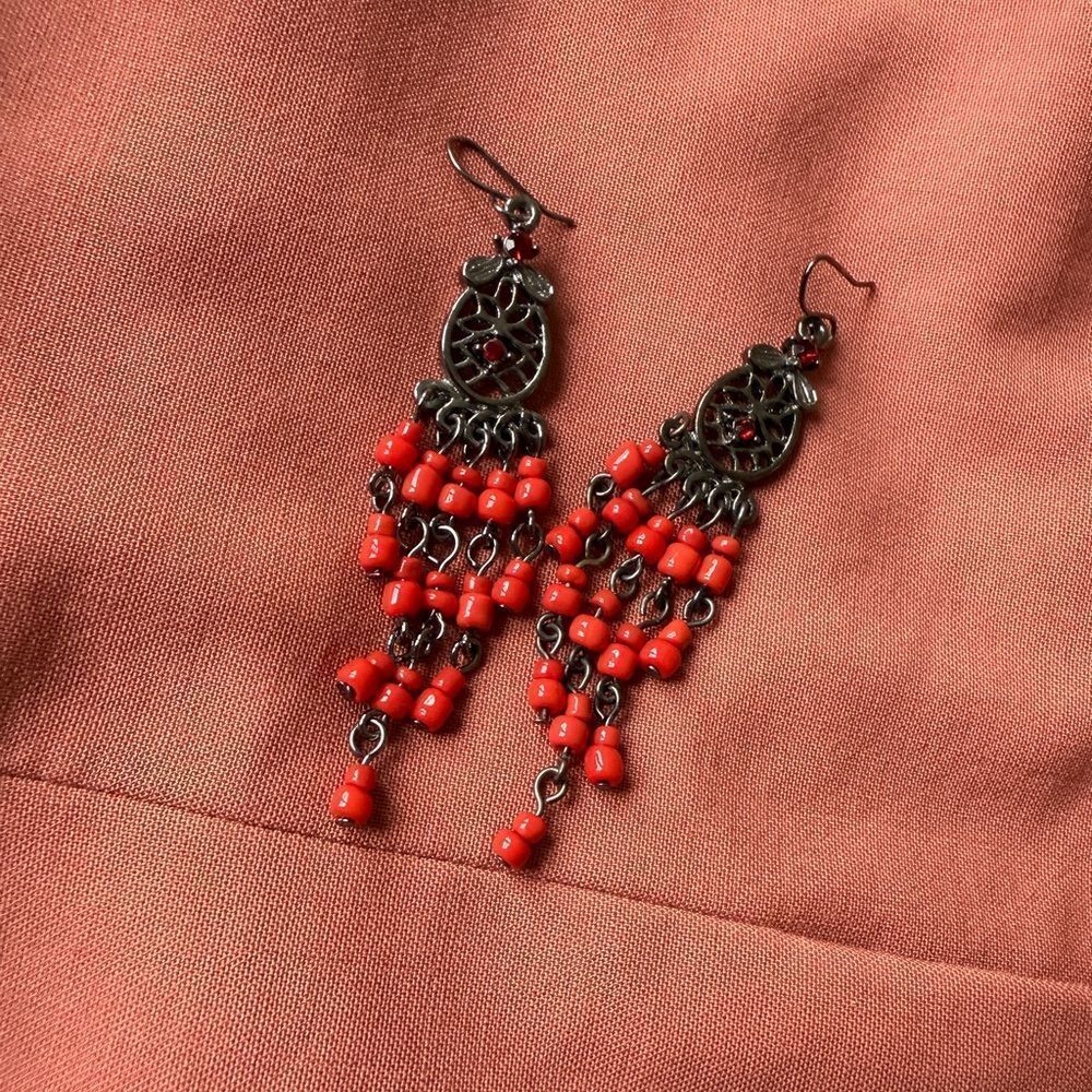 Y2K Ruby Red Chandelier Style Whimsigoth Medieval Gothic Earrings